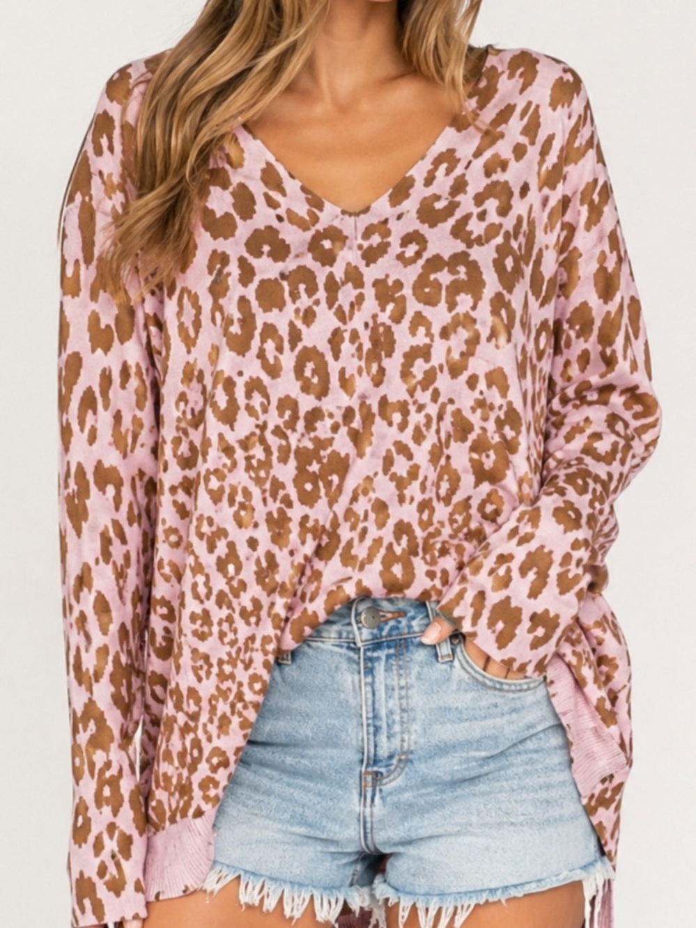 Show Me Your Mumu Cliffside Leopard Knit Sweater Pink XS